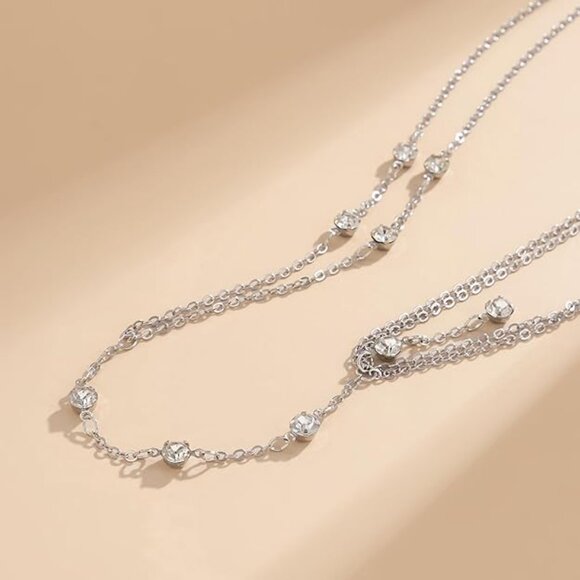 Sexy Body Chains for Women, Layered Rhinestone Crossover 9 Diamonds Silver - Picture 5 of 5